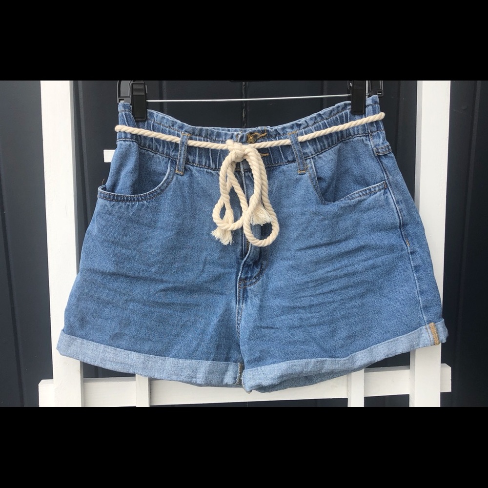 Cute Blue Tie Jean Shorts